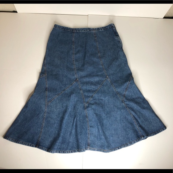 long denim patchwork skirt